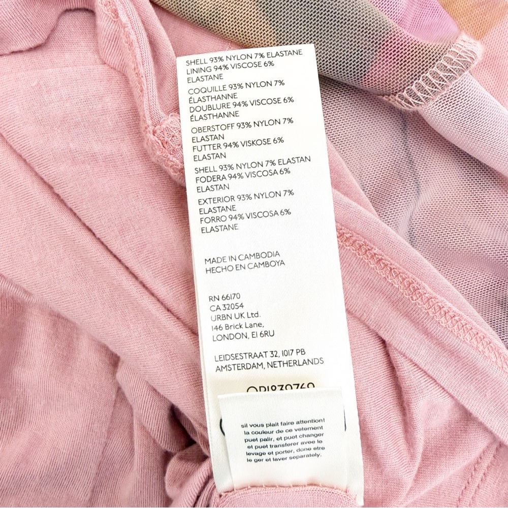 Anthropologie Long Sleeve Printed Mesh Midi Maxi Dress Ruched Mock Neck - Picture 16 of 16